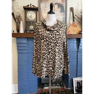 Chico’s Sz 3 (16/18)1X Long Sleeve Thermal Leopard Print Cowl Neck Top